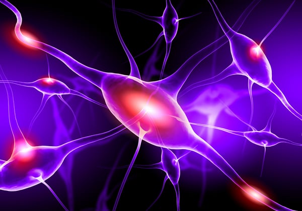 Illustration of a nerve cell on a colored background with light effects